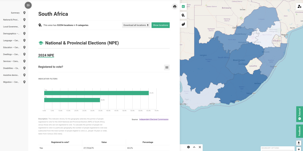 The SANEF Elections Dashboard in RIch Data View, 2024